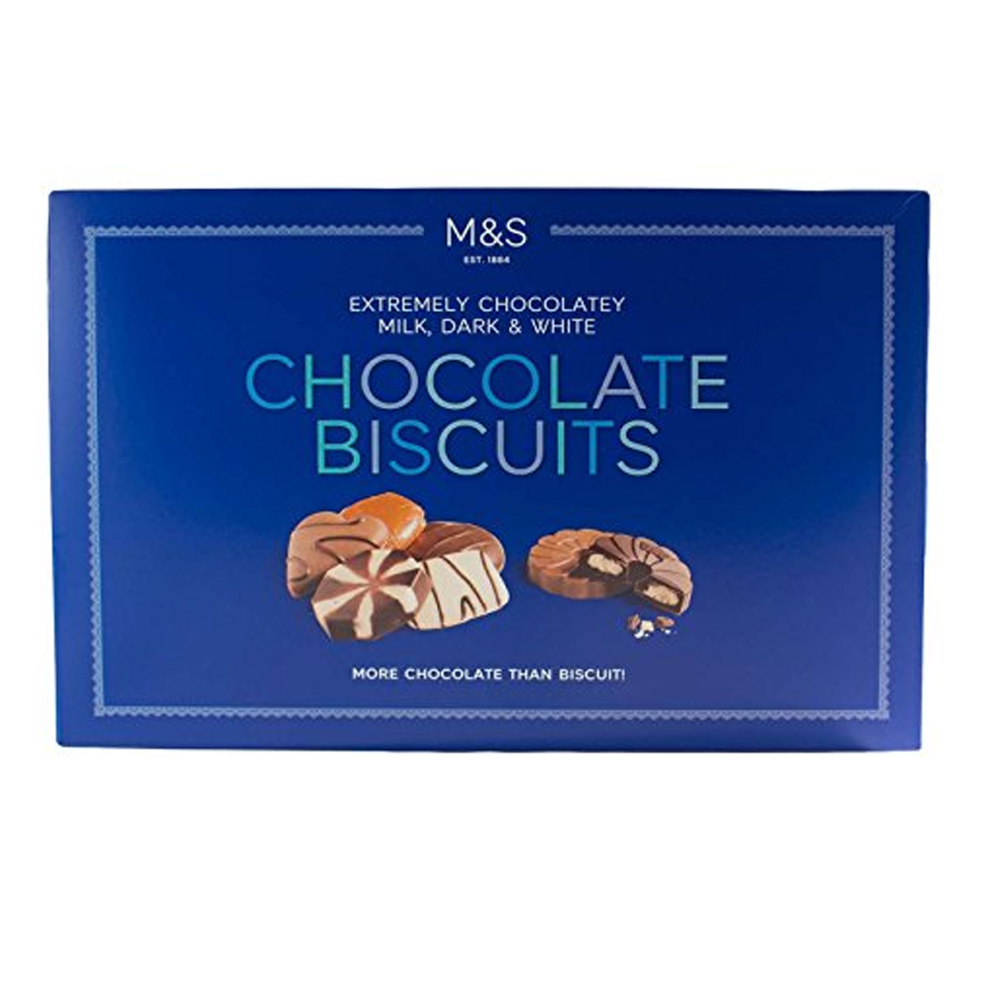 MILK,DARK & WHITE CHOCOLATE BISCUITS (M&S FOOD) 450GM